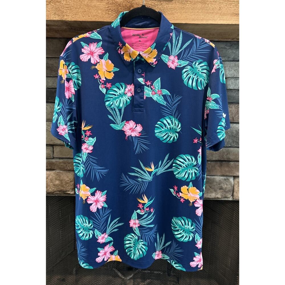 Men’s BIRDIE BOUND Floral / Hawaiian Short Sleeve Polo Shirt Size M *C9